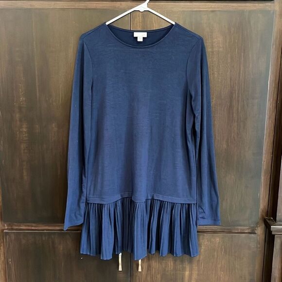 J. Jill Navy Blue Accordion Pleated Hem Tunic Top Small Tall ST - Picture 1 of 6
